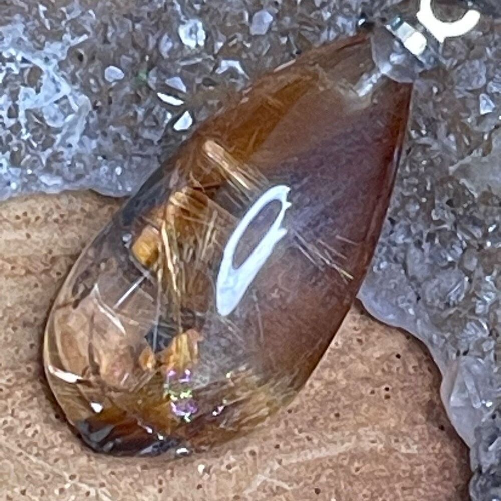 Golden rutilated gold rutile quartz teardrop pendant necklace silver-plated rain
